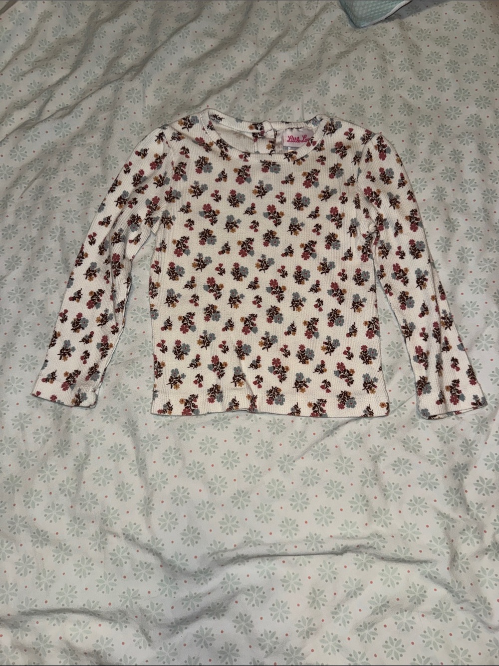 Little Lass Cream Long-Sleeve Floral Ribbed Top